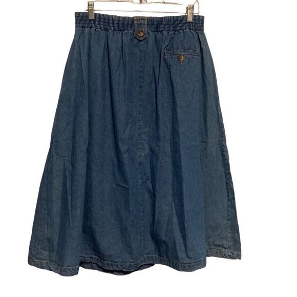 Vintage Allison Smith Button Front Pleated Denim Midi Skirt Blue Size 14P - Picture 3 of 8